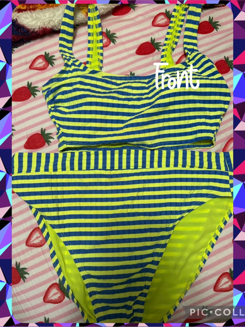 Striped Neon Yellow and Blue Bikini Set
